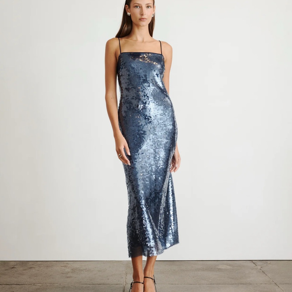 Tanya Taylor Blue Sequin Midi Lenox Dress - Picture 3 of 7